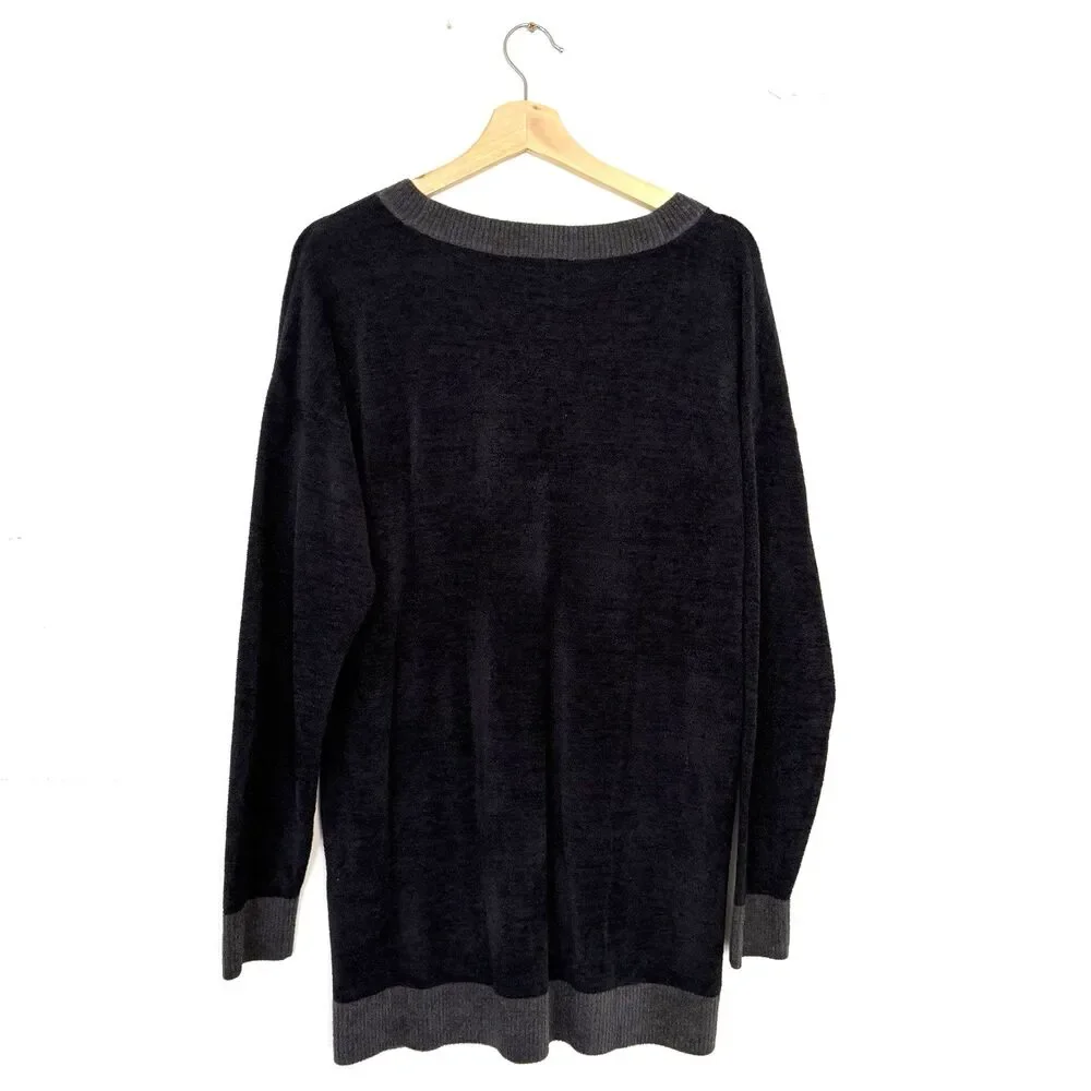 New Barefoot Dreams Women's Sz M CozyChic Ultra Lite V-Neck Tunic Sweater Black